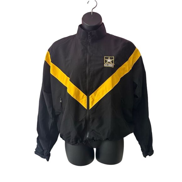 US Army Unisex Black Yellow Physical Fitness Uniform Windbreaker Size Medium - Picture 1 of 4